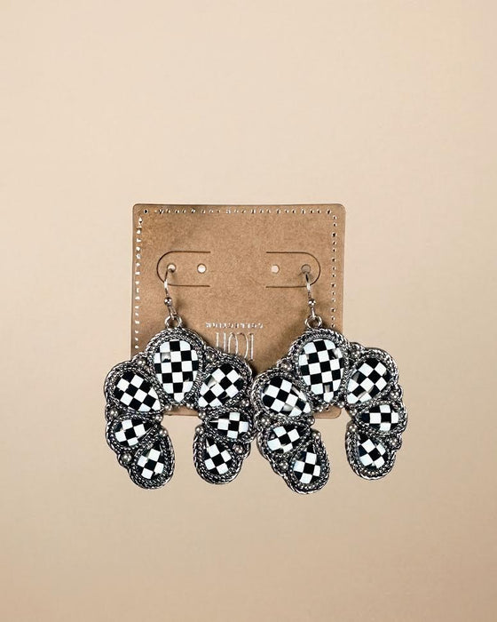 Checkered Print Western Squash Blossom Earrings