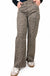 Brown leopard frayed wide leg high waist jeans - detail view on white background