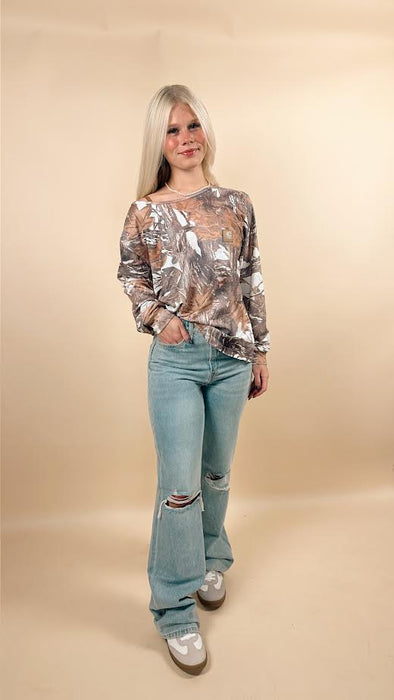 Retro Camo Drop Shoulder Long Sleeve