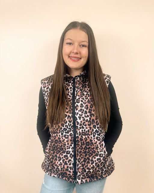 Leopard Quilted Puff Vest Dear lover