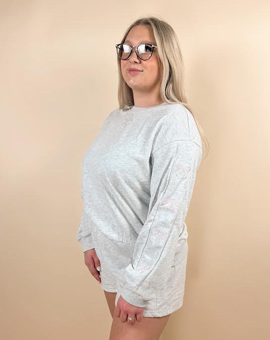 Girly Bow Embroidered Pullover & Short Set