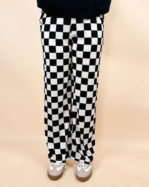 Checked Print High Waist Wide Leg Pants Dear lover