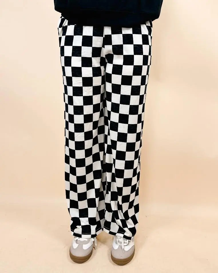 Checked Print High Waist Wide Leg Pants Dear lover