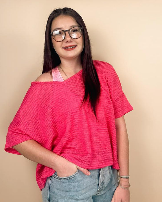 Drop Shoulder Short Sleeve Jacquard Sweater