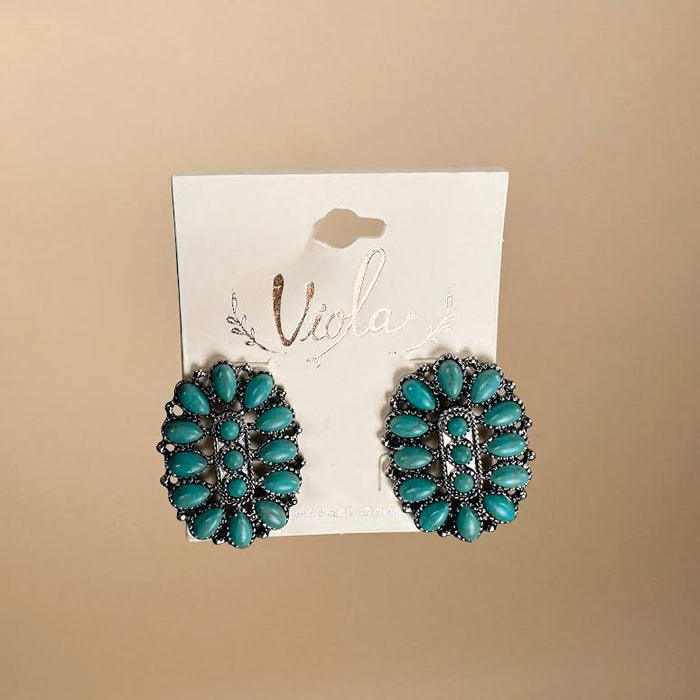 Western Concho Gemstone Stud Earring