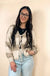 Khaki Striped Color Block Brushed Knit Bow Tie Front Sweater Cardigan Dear lover