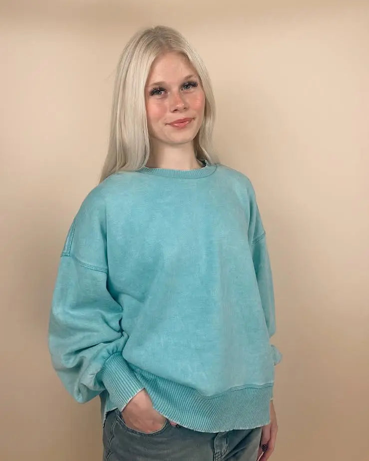 Acid Wash Fleece Oversized Long Crop Pullover Zenana