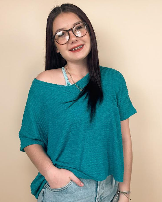 Drop Shoulder Short Sleeve Jacquard Sweater