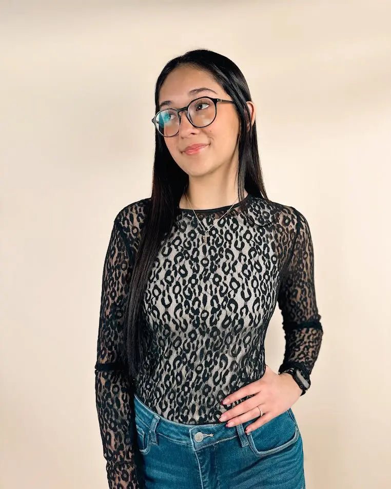 Leopard Mesh Long Sleeve Dear lover