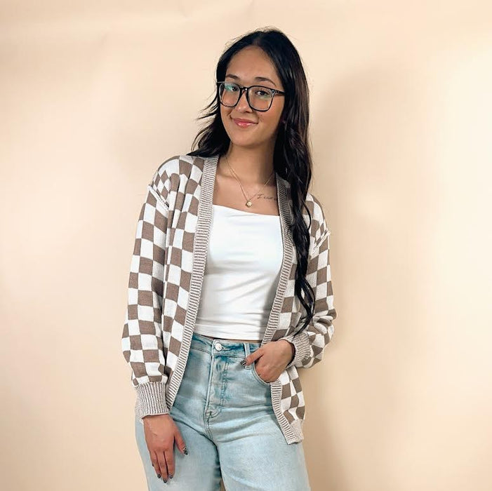 Checkered Drop Shoulder Cardigan