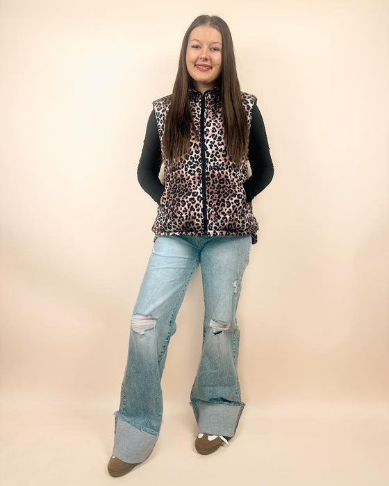 Leopard Quilted Puff Vest Dear lover