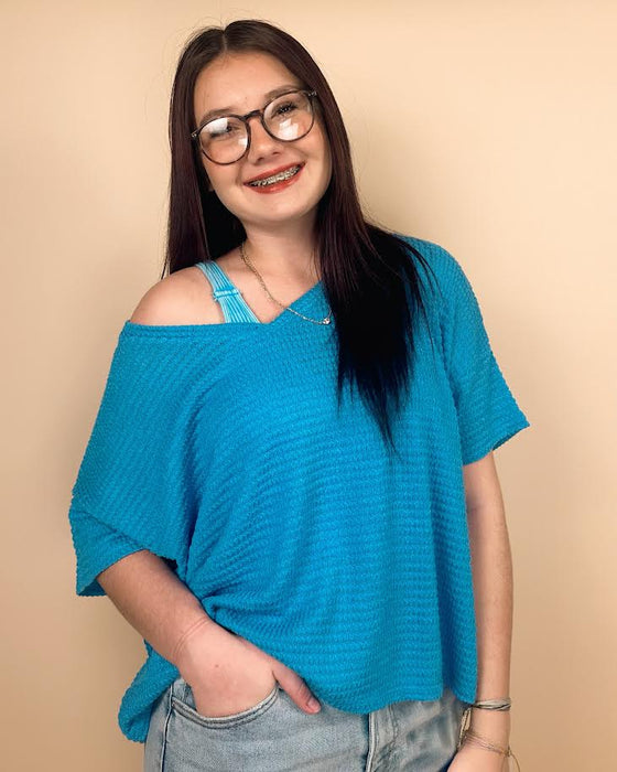 Drop Shoulder Short Sleeve Jacquard Sweater