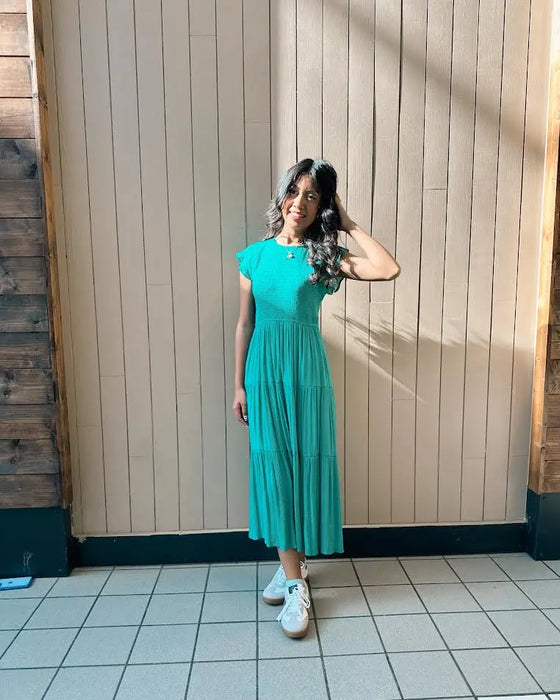 Smocked Tiered Midi Dress Mine and E&M