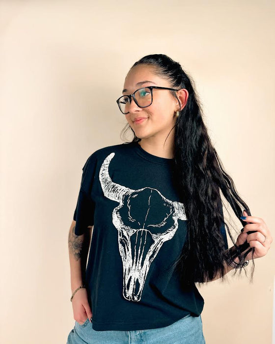 Cow Skull Graphic Long Crop Top