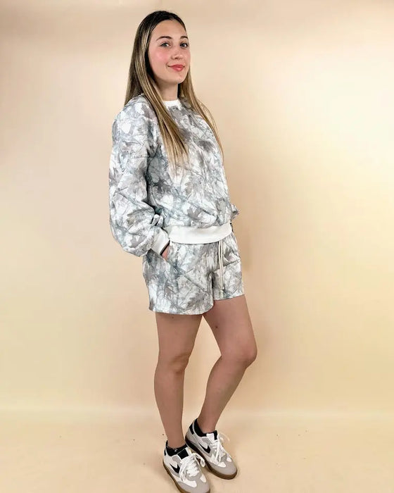 Baggy Camo Print Pullover & Drawstring Shorts Set Dear lover