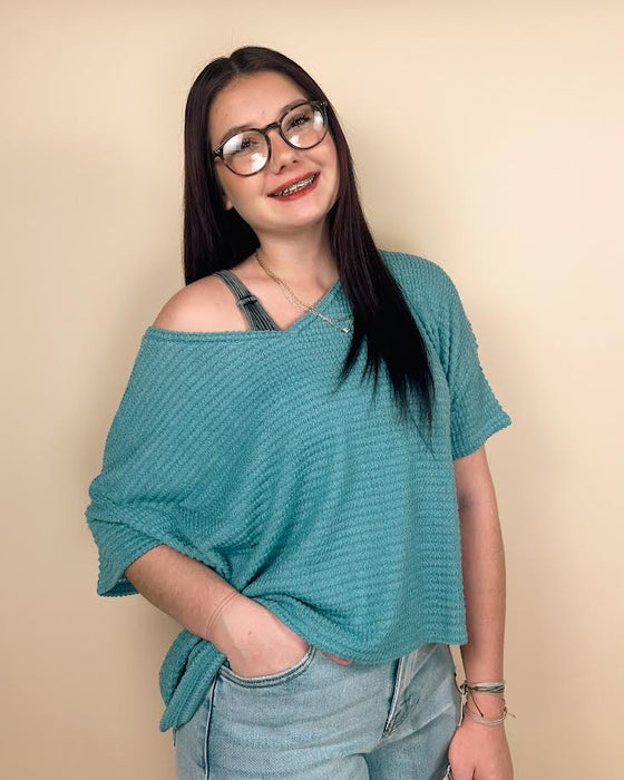 Drop Shoulder Short Sleeve Jacquard Sweater