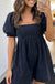 Black Denim Square Neck Smocked Short Puff Sleeve Flared Romper Dear lover