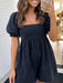 Black Denim Square Neck Smocked Short Puff Sleeve Flared Romper Dear lover