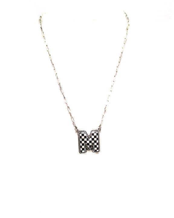 Checkered Bubble Initial Necklace Snowing West