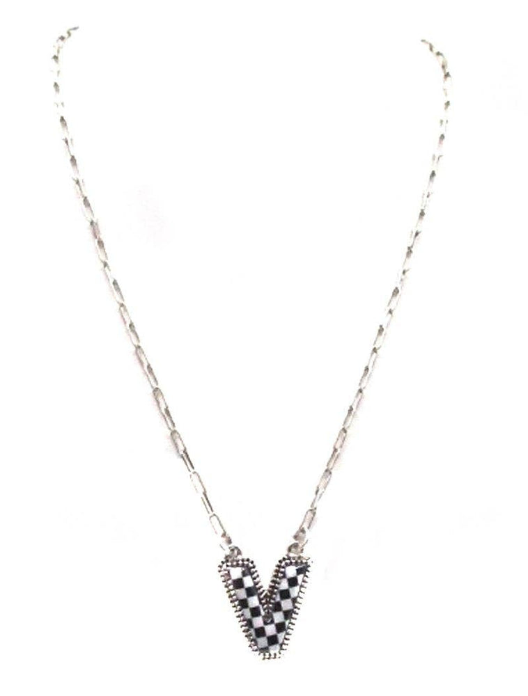 Checkered Bubble Initial Necklace Snowing West