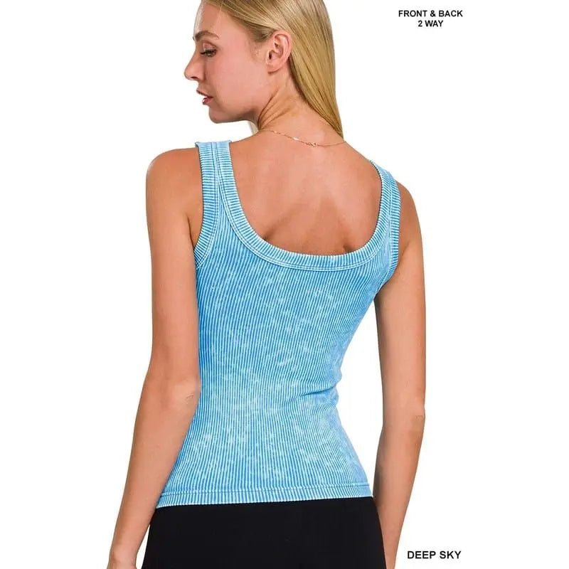 2 Way Neckline Washed Ribbed Cropped Tank Top - LECCE