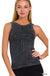 2 Way Neckline Washed Ribbed Cropped Tank Top - LECCE