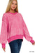 Zenana acid wash oversized fleece pullover in Hot Pink