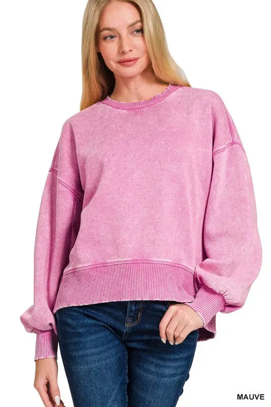 Acid Wash Fleece Oversized Pullover