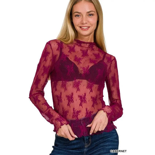 Lace See-through Layering Short Sleeve Top Zenana