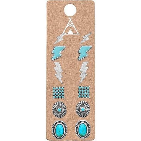 Western Concho Aztec Bolt Gemstone Earring Set