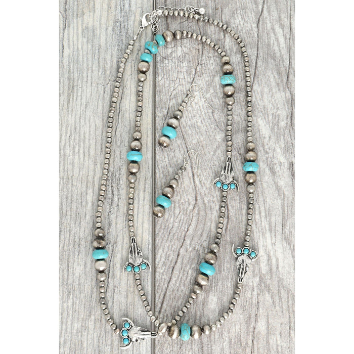 Western Navajo Pearl Longhorn Necklace Set