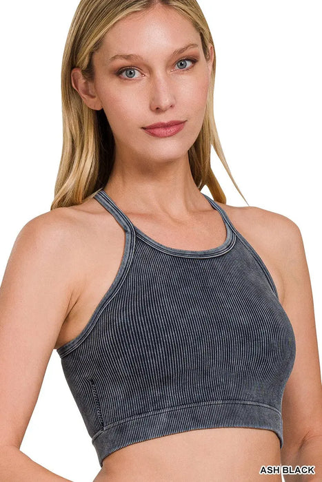 Washed Ribbed Crop Top With Bra Pads