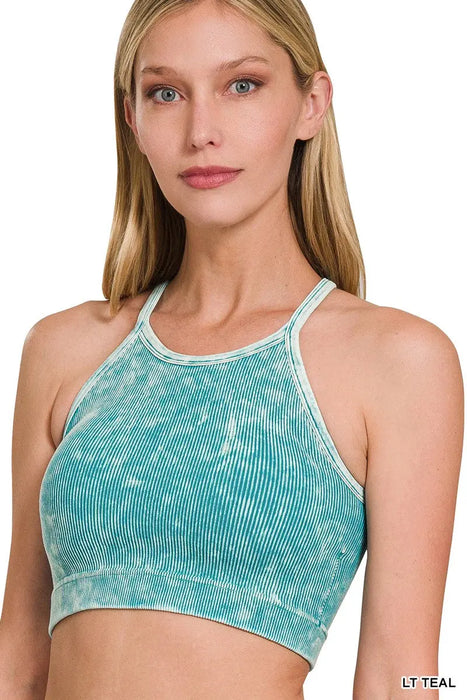 Washed Ribbed Crop Top With Bra Pads