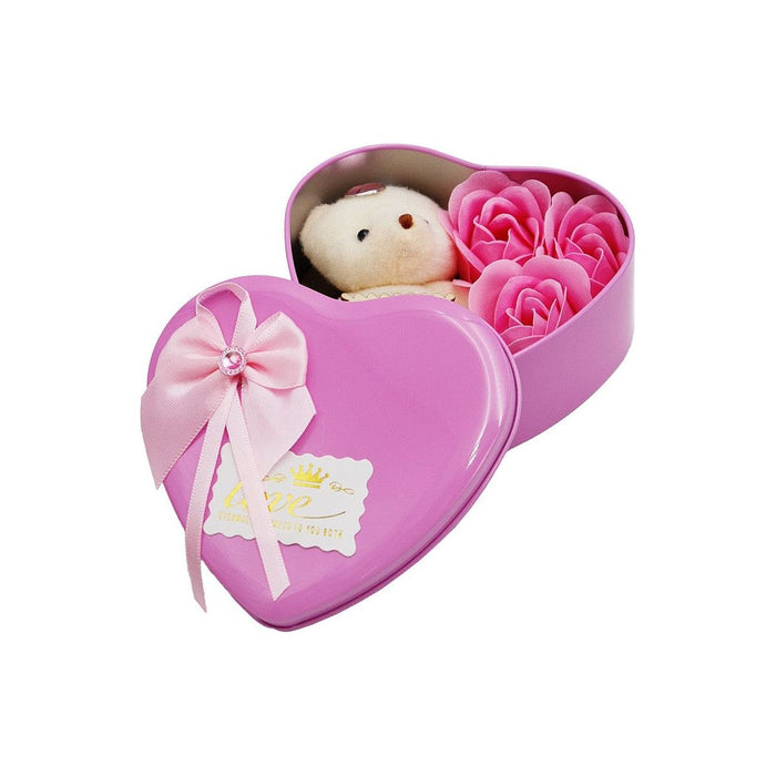 Mini Teddy Bear Doll Soap Rose Heart Tin Can