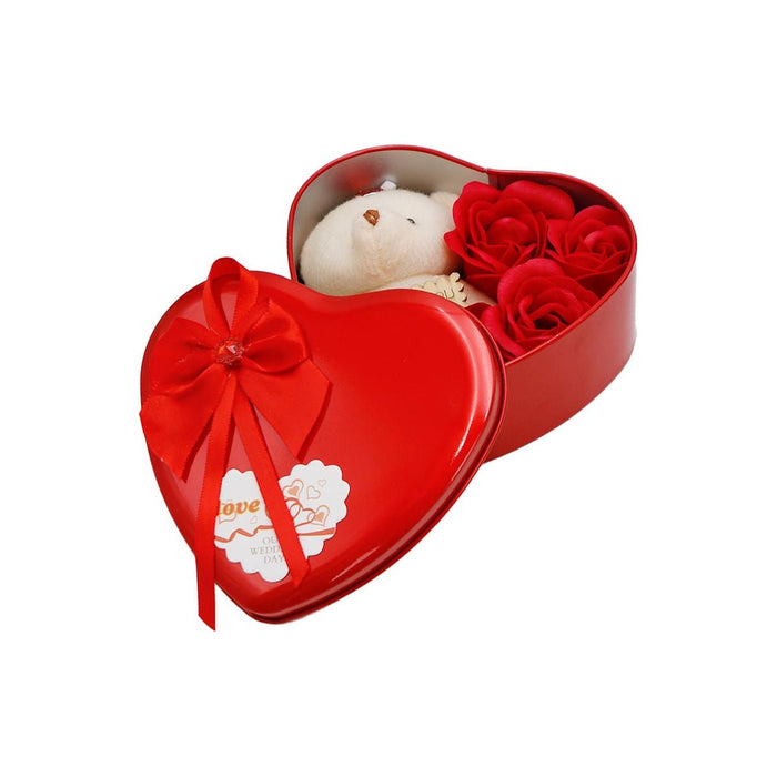 Mini Teddy Bear Doll Soap Rose Heart Tin Can