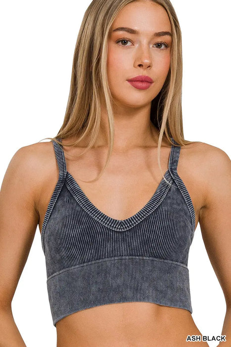 Washed Ribbed V-neck Crop Top