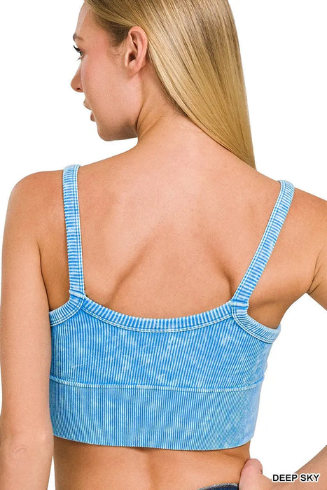 Washed Ribbed V-neck Crop Top