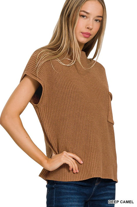 Mock Neck Short Sleeve Sweater