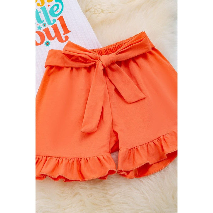 Angel Sleeve Top Orange Shorts With Ruffle Hem