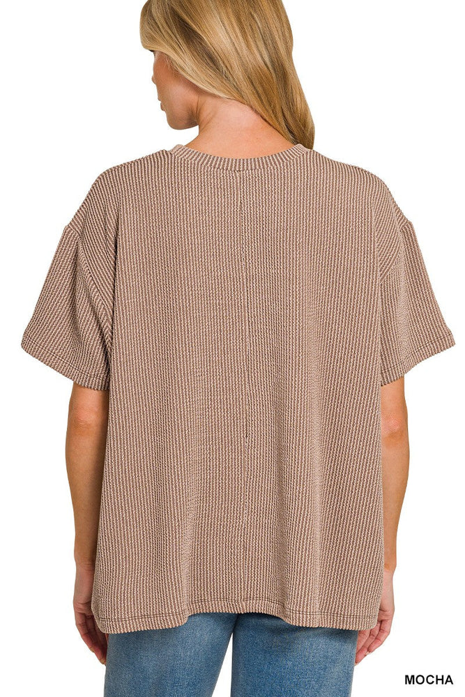 Corded Rib Short Sleeve Front Pocket Top Zenana