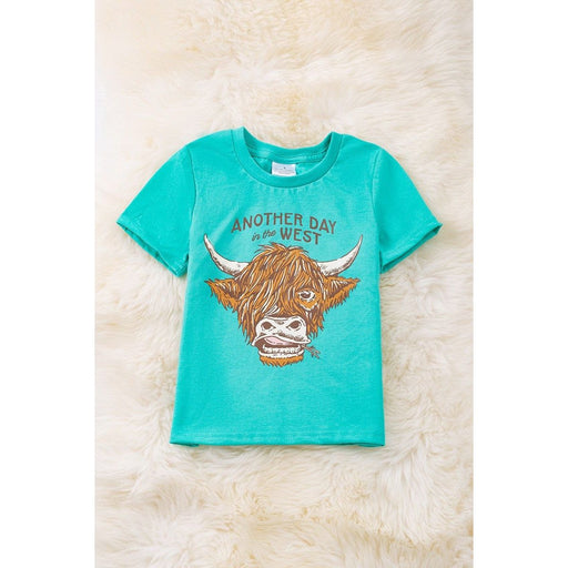 Aqua Highland Cow Printed Boys Tee-shirt