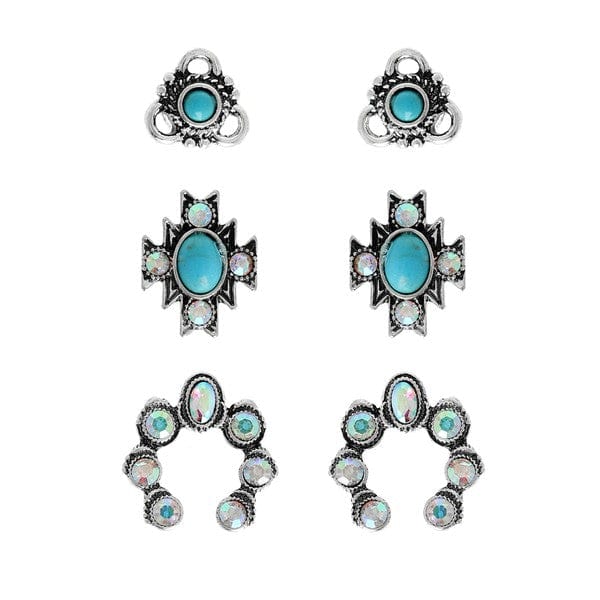 3-pair Western Motif Hand Crafted Earring Set