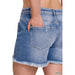 Plus Mid Rise Raw Frayed Hem Denim Shorts