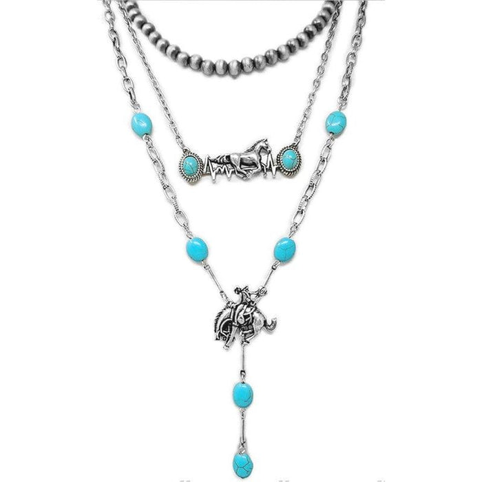 Western Rodeo Horse Tq Navajo Pear Lariat Necklace
