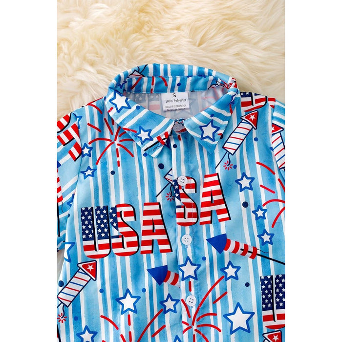 Patriotic Usa Printed Button Up Shirt