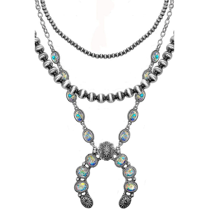 Western Stone Squash Blossom Navajo Pearl Necklace