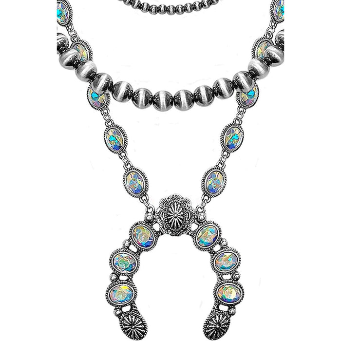 Western Stone Squash Blossom Navajo Pearl Necklace