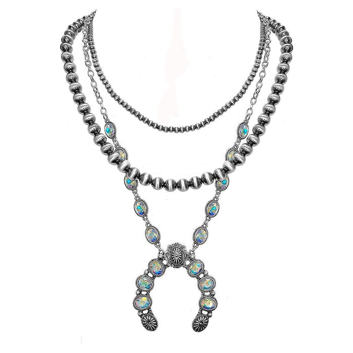 Western Stone Squash Blossom Navajo Pearl Necklace