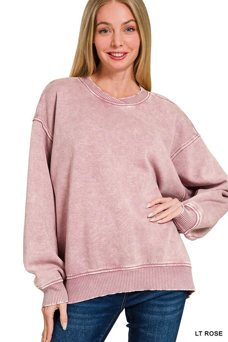 Acid Wash Oversized Fleece Pullover