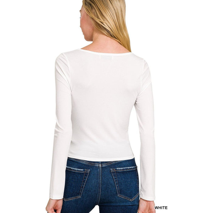 Double Layered Square Neck Fitted Long Sleeve Top